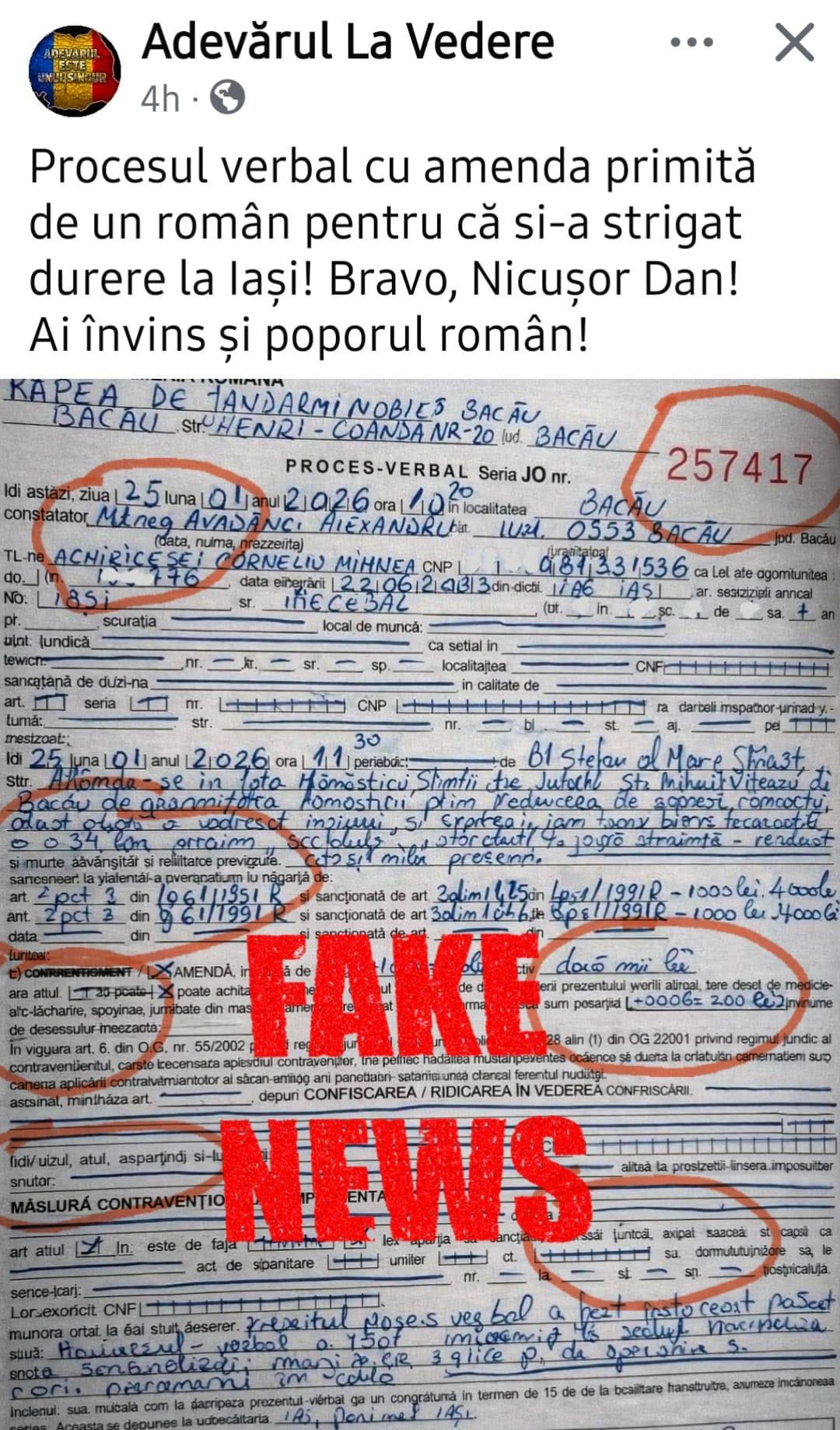 Jandarmerie: Procesul-verbal cu amenda unui român care a participat la protestele din 24 Ianuarie este un fals