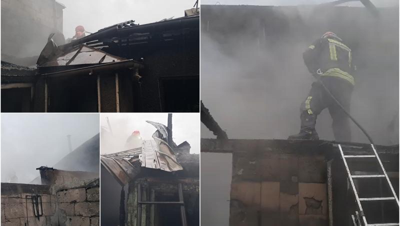 Incendiu puternic în Brăila. Trei case cuprinse de flăcări, o femeie, intoxicată cu fum