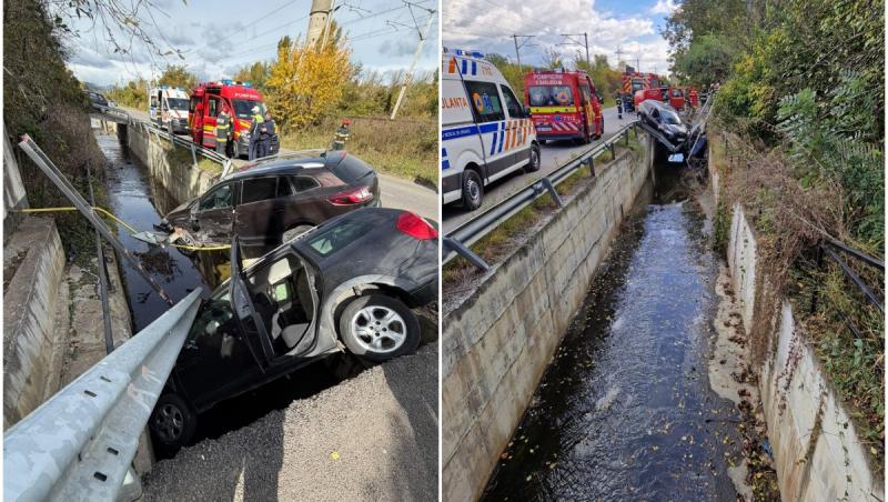 Doi şoferi au ajuns cu maşinile în şanţ după o manevră periculoasă în trafic, în Prahova