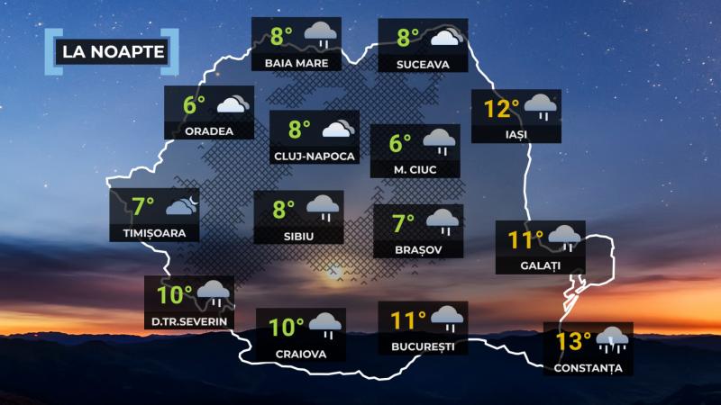 Vremea de mâine 23 octombrie. Ploi în jumătate de țară și temperaturi de până la -2 grade