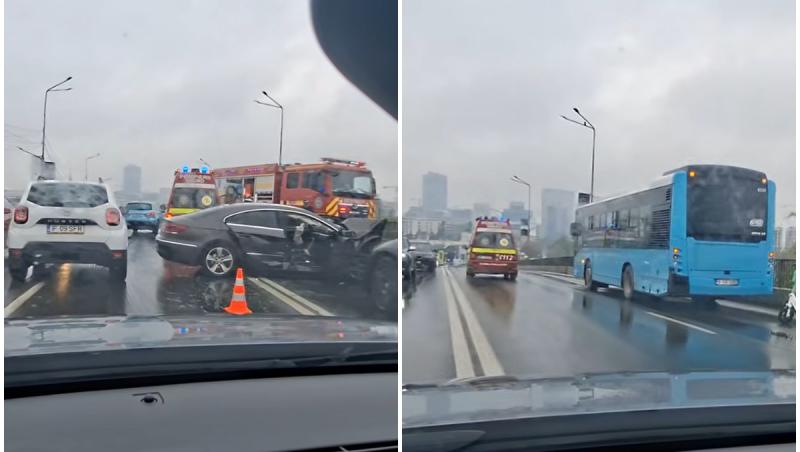 Accident în lanţ pe Podul Pipera din Capitală. Trei răniţi, după ce un şofer a lovit două maşini şi un STB
