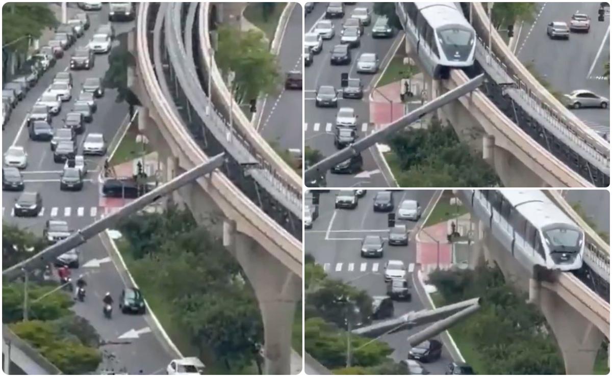 Momentul când un tren loveşte o macara prăbuşită pe şine. Bucăţi uriaşe au căzut pe o şosea din Brazilia