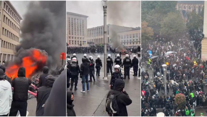 Proteste de amploare la Bruxelles împotriva Guvernului. Ciocniri cu poliţia şi zeci de zboruri anulate