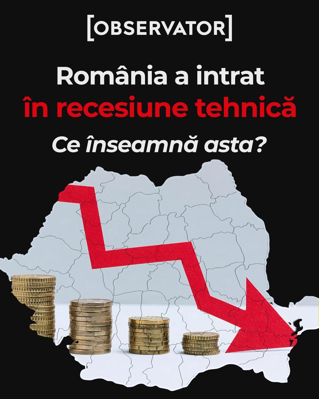 INFOGRAFIC: România a intrat oficial în recesiune tehnică. Scăderi în economie şi în 2024, potrivit INS