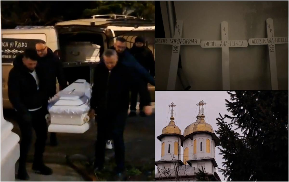 Momente sfâşietoare la priveghiul soţilor Iacob. Trei cruci, două sicrie albe şi un copilaş în braţele mamei