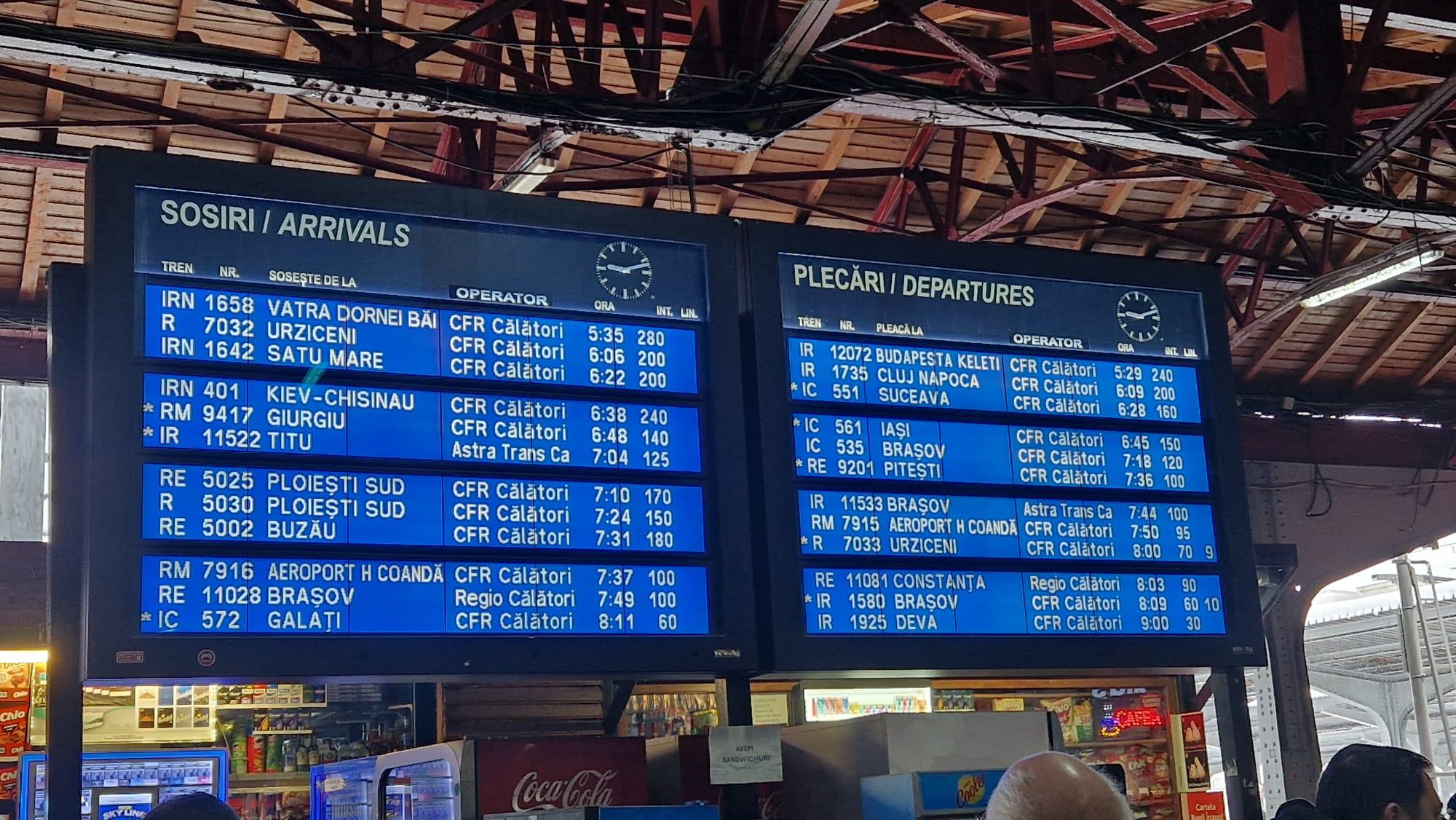 Trafic feroviar perturbat pe Regionala Bucureşti. Întârzieri de sute de minute în Gara de Nord