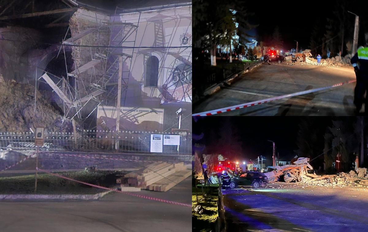 Biserică prăbușită în Cehu Silvaniei, Sălaj. O parte din lăcașul de cult a căzut peste mașini