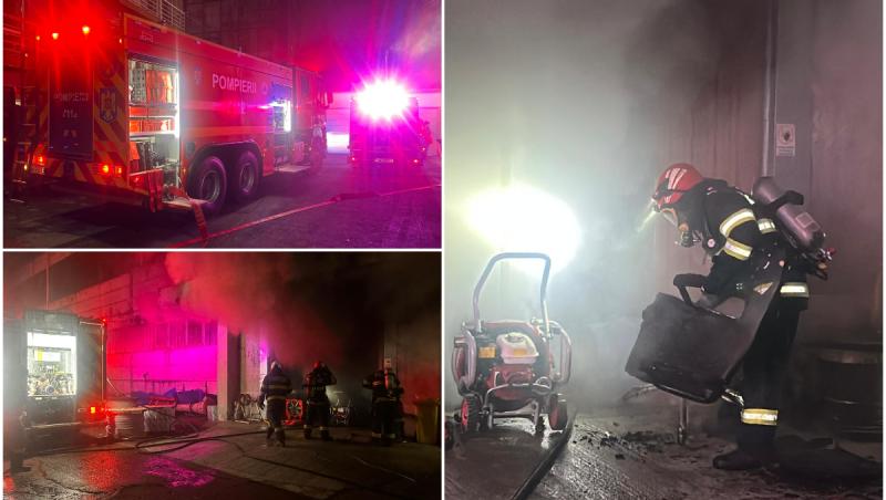 Hală cu cabluri electrice în flăcări, la Tulcea. Pericol pentru blocurile din apropiere