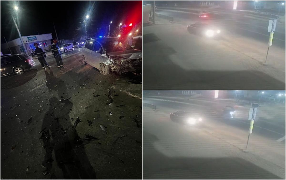 Momentul când două mașini se izbesc violent pe un drum din județul Iași. Trei persoane au fost rănite