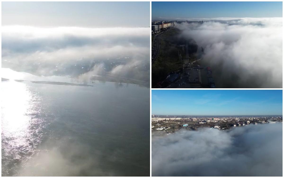 "Fierbe" Dunărea. Fenomen spectaculos și rar, la Galați