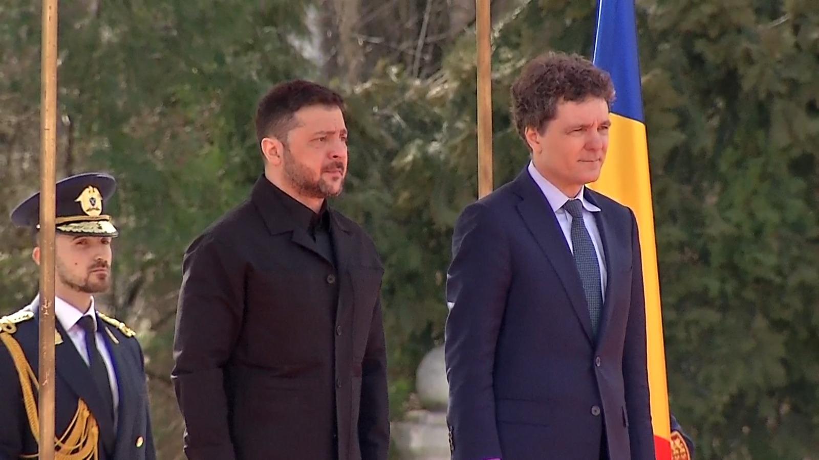 Zelenski a ajuns la Cotroceni. Momentul în care este întâmpinat de Nicuşor Dan