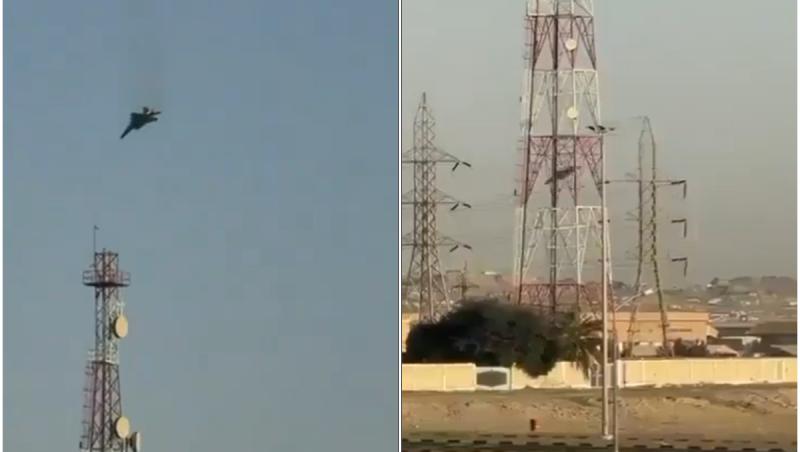Momentul &icirc;n care un avion de v&acirc;nătoare american F-15 se prăbușește &icirc;n Kuweit, &icirc;n apropiere de o bază militară