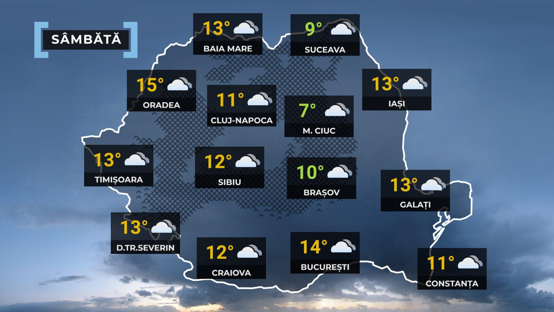 Vremea de mâine 21 martie. Ploi slabe şi cer înnorat, cu temperaturi în uşoară creştere. Maxime de 14 grade