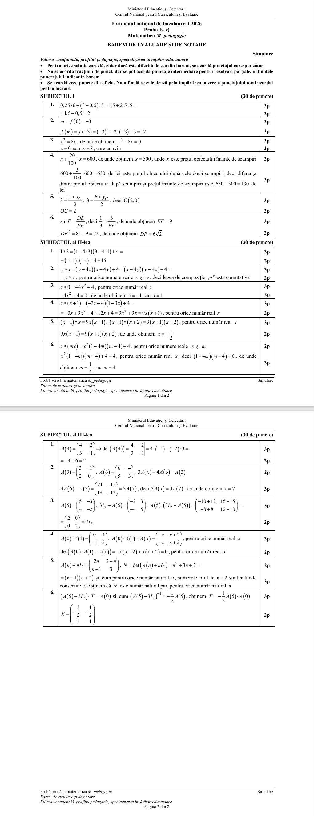 Barem simulare Bacalaureat la Matematică. Cum trebuiau rezolvate subiectele