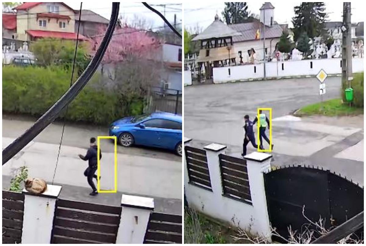Urmărire ca în filme în Buftea. Momentul în care poliţiştii trag cu pistolul după un bărbat care fugea