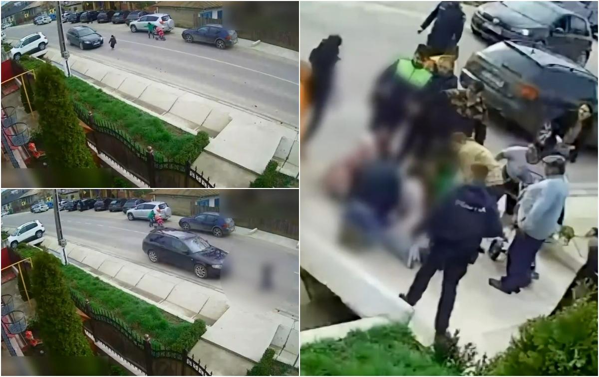 Momentul când un copil de 4 ani este izbit de o mașină în Bacău. A zburat câțiva metri chiar în fața mamei