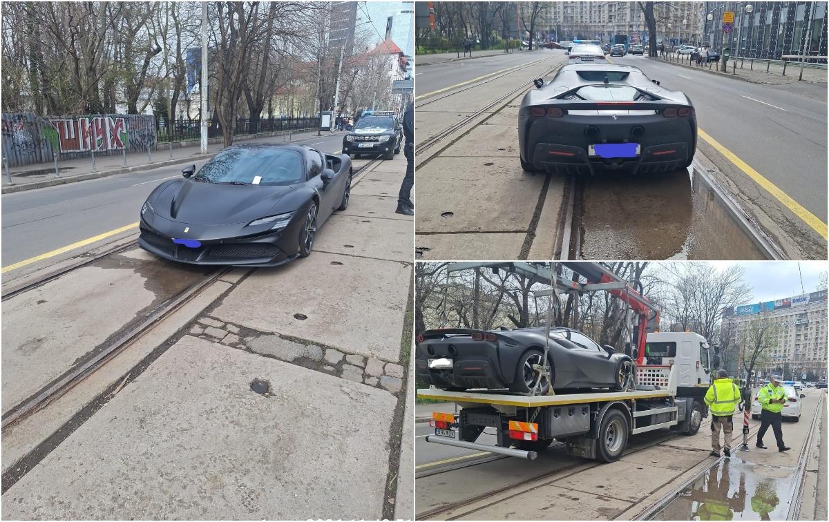 Și-a parcat Ferrariul pe linia de tramvai în Capitală. Cât trebuie să plătească bucureșteanul pentru tupeu