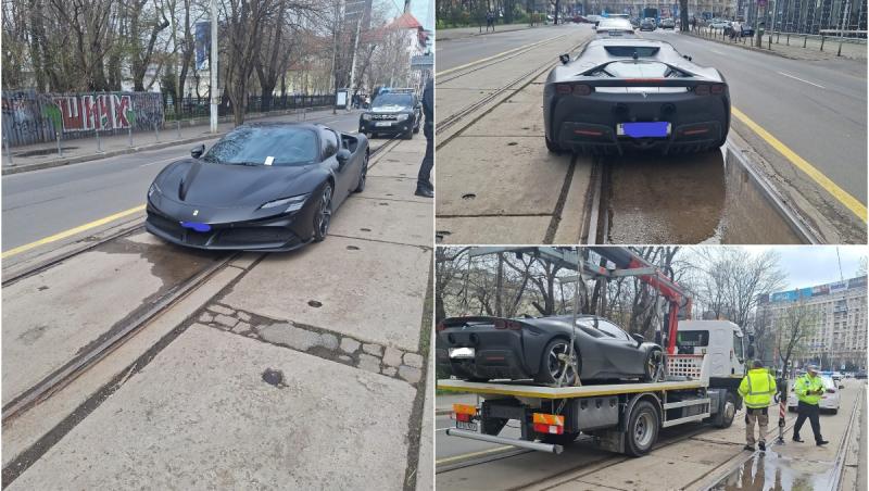 Și-a parcat Ferrariul pe linia de tramvai în Capitală. Cât trebuie să plătească bucureșteanul pentru tupeu