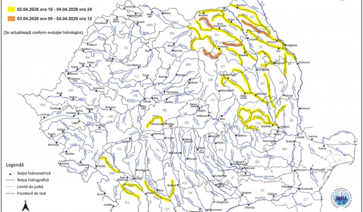 Cod portocaliu de inundaţii pe râuri din 5 judeţe. Până când este valabilă avertizarea hidrologilor
