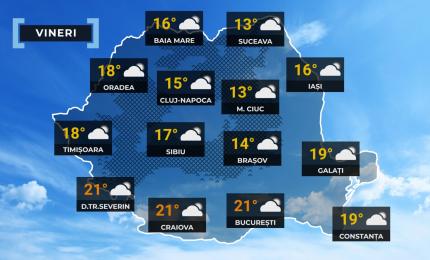 Vremea de mâine 24 aprilie. Temperaturile cresc uşor în sud şi sud-est. Maxime între 12 şi 22 grade