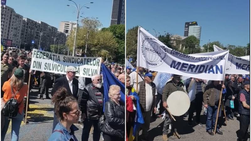 Protest în Piața Victoriei împotriva măsurilor adoptate de Guvern. Sute de sindicaliști au ieşit în stradă