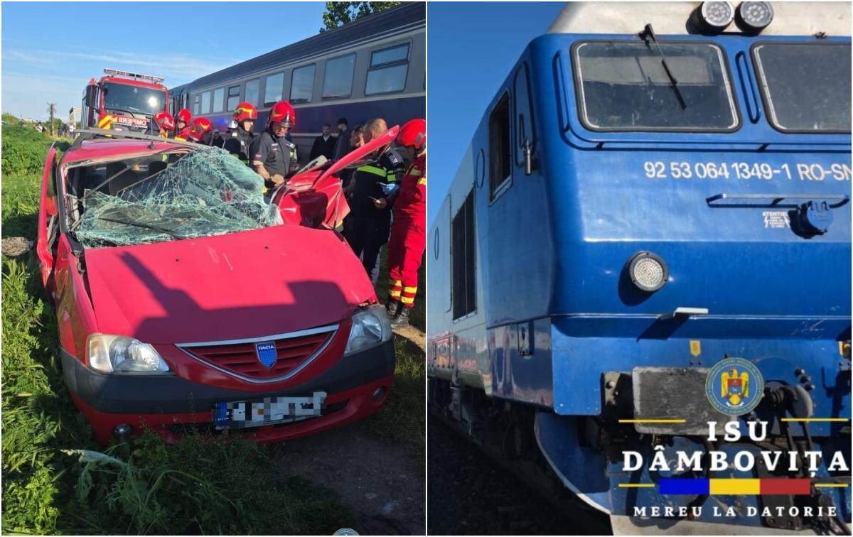 O șoferiță a murit după ce mașina pe care o conducea a fost lovită de un tren în Găești