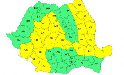 Cod galben de vijelii, grindină și vânt puternic în mare parte din țară. Rafalele ajung la 90 km/h la munte