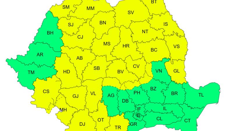 Cod galben de vânt şi vijelii în mai multe regiuni din țară. Rafale de până la 90 km/h la munte
