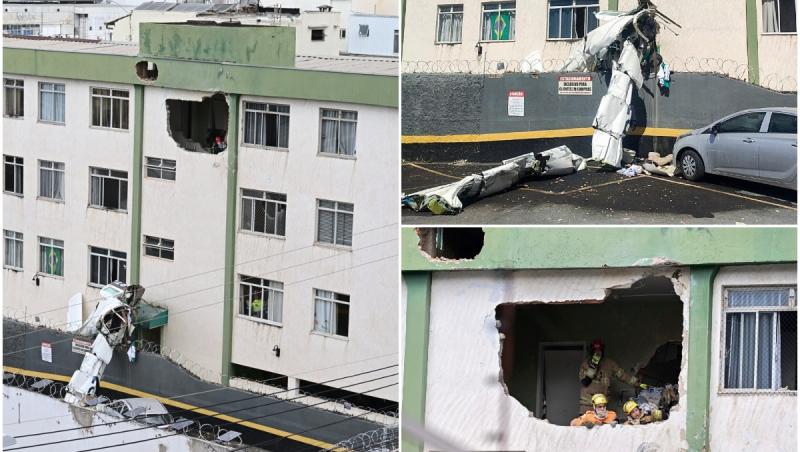 Momentul când un avion de mici dimensiuni intră într-o clădire din Brazilia. 3 din cei 5 pasageri au murit