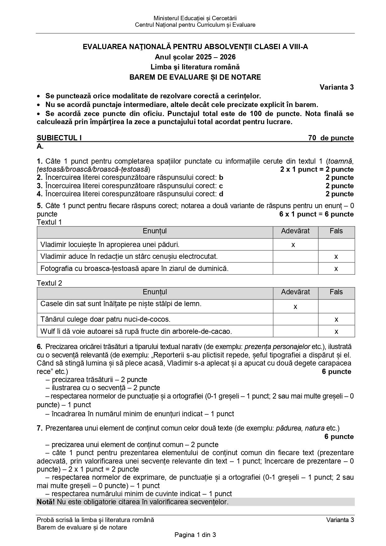 Barem limba română Evaluarea Națională 2026. Cum se rezolvă subiectele de la examen