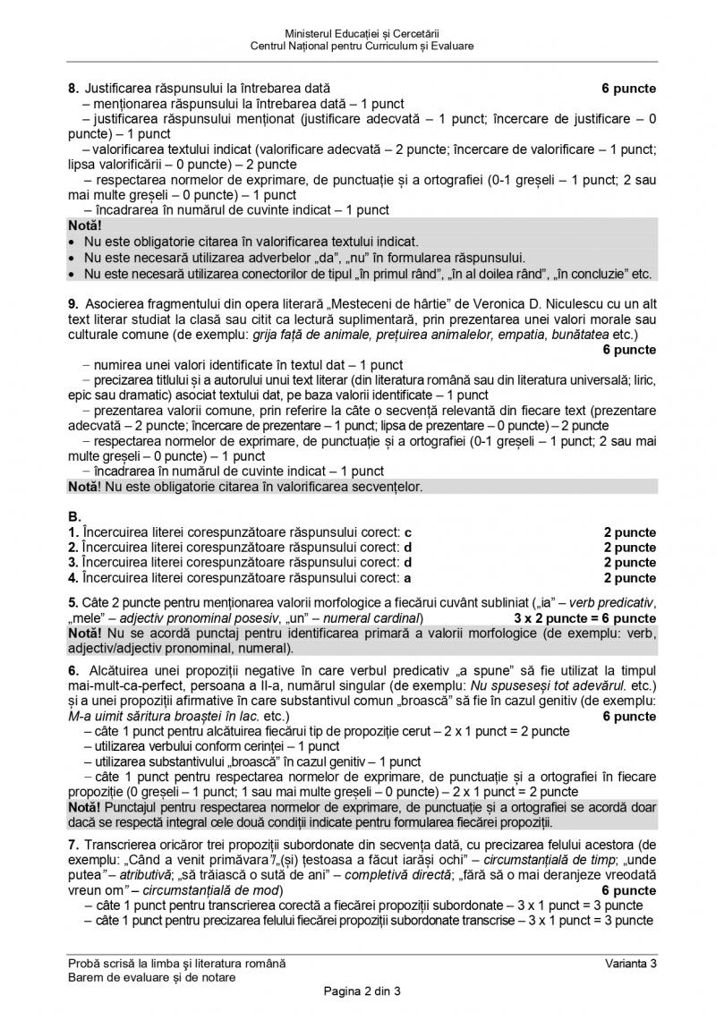 Barem limba română Evaluarea Națională 2026. Cum se rezolvă subiectele de la examen Barem limba română Evaluarea Națională 2026. Cum se rezolvă subiectele de la examen