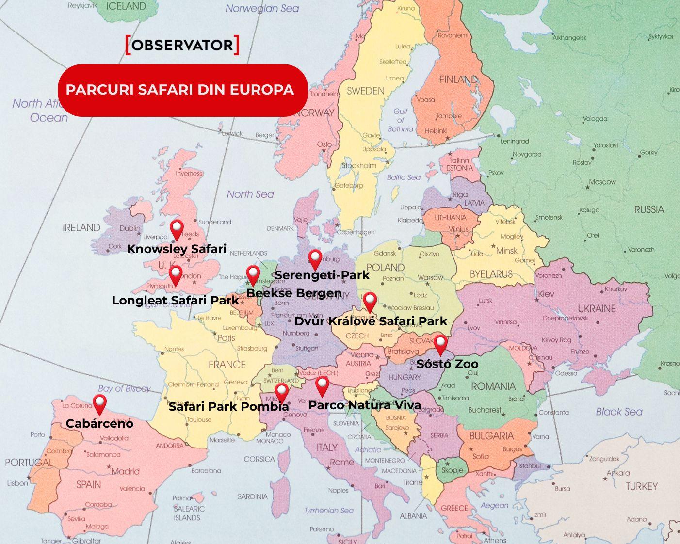 harta safari park-urilor din Europa
