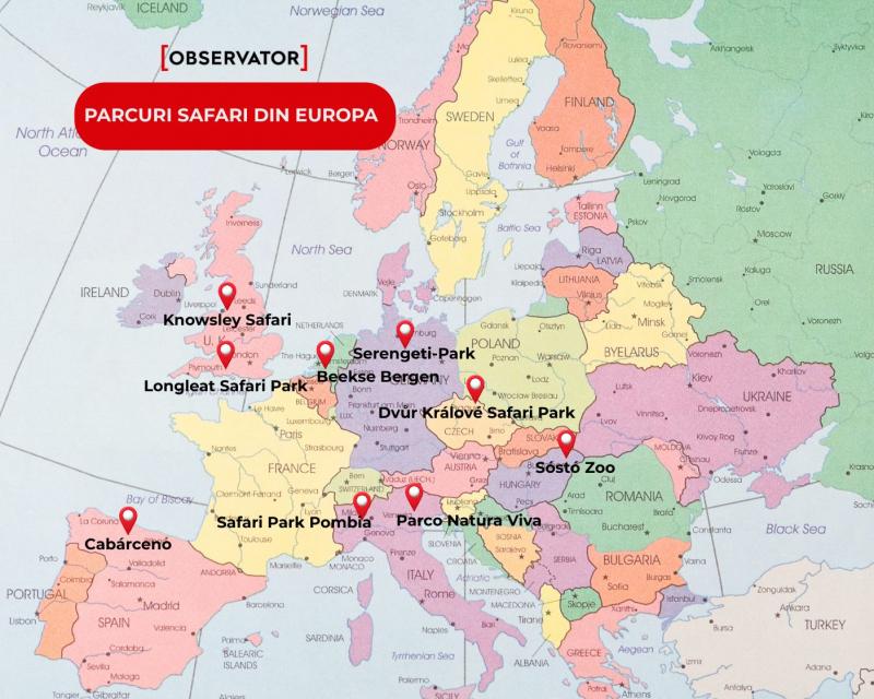 harta safari park-urilor din Europa