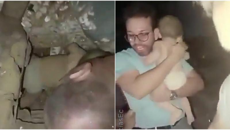 Momentul emoţionant în care un bebeluş este găsit teafăr printre dărâmături, în Venezuela
