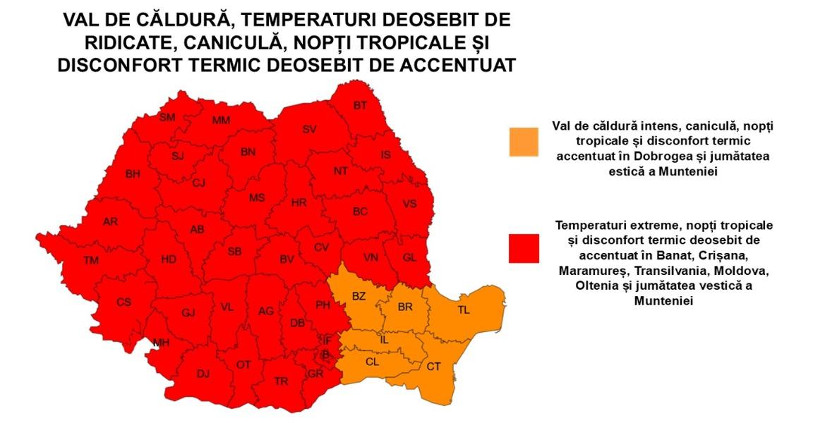 Cod roșu de temperaturi extreme în România: 41 de grade la umbră, nopți tropicale și restricții de circulaţie