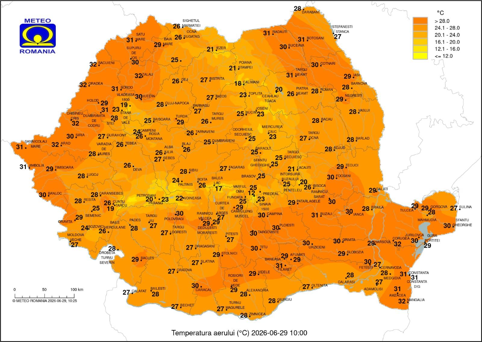 28 iunie, cea mai călduroasă zi înregistrată vreodată în România. Au fost înregistrate 84 de recorduri