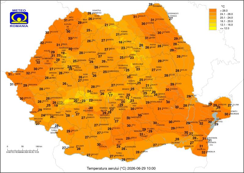 28 iunie, cea mai călduroasă zi înregistrată vreodată în România. Au fost înregistrate 84 de recorduri