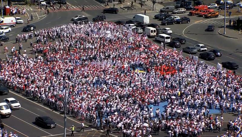 Filmul protestului din Piaţa Victoriei. Peste 15.000 de sindicalişti, nemulţumiţi de legea salarizării