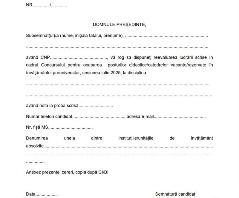 Model cerere contestaţia Evaluarea Naţională Contestaţie Evaluarea Naţională