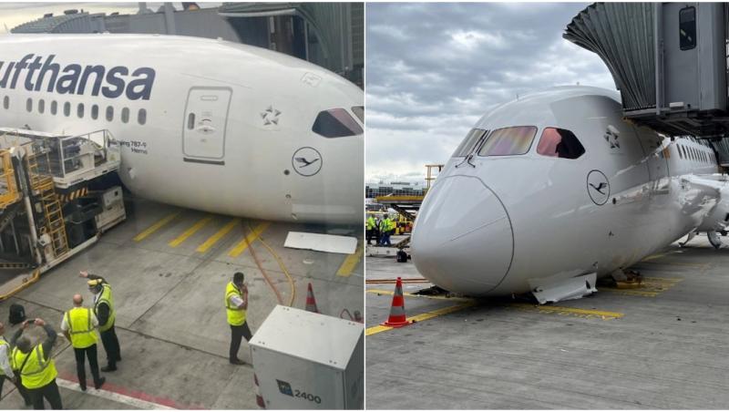 Momentul în care un avion al Lufthansa se prăbușește la poarta de îmbarcare. Mai multe persoane au fost rănite