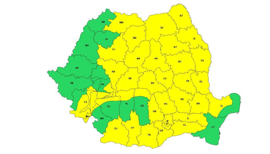 Vreme severă în România: Cod galben de vijelii, descărcări electrice și grindină în aproape toată ţara