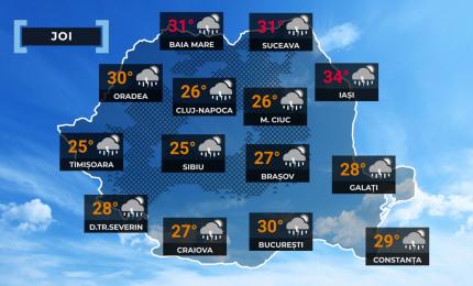 Vremea de mâine 2 iulie. Ploi torențiale, vijelii, grindină și rafale de peste 80 km/h