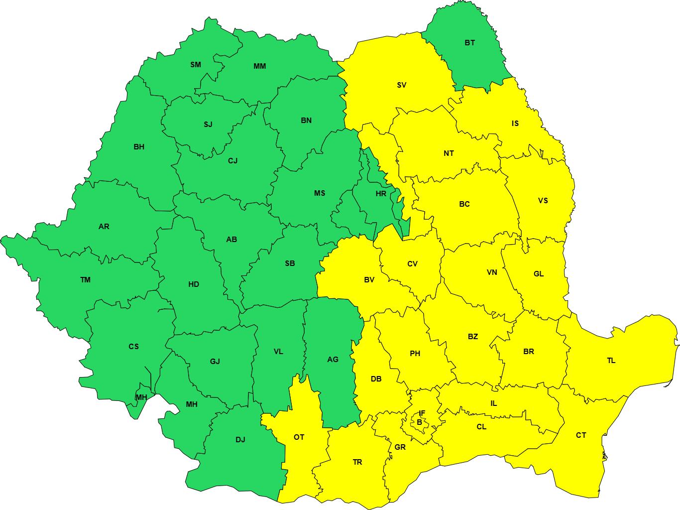 Cod galben de furtuni în România. Ploi torențiale, vijelii și grindină până luni seara
