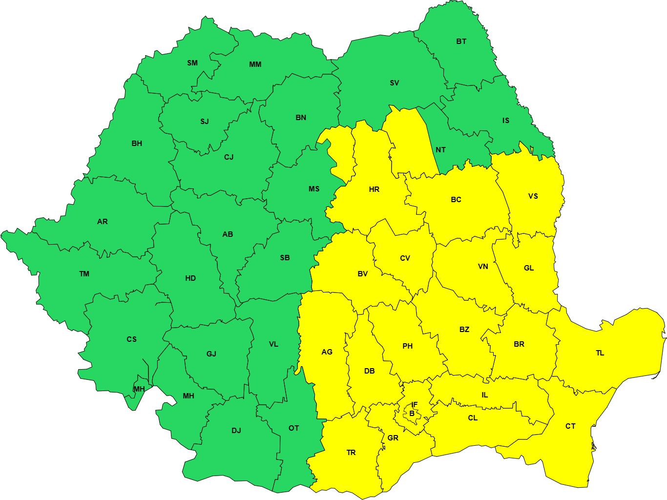 Cod galben de furtuni în România. Ploi torențiale, vijelii și grindină până luni seara