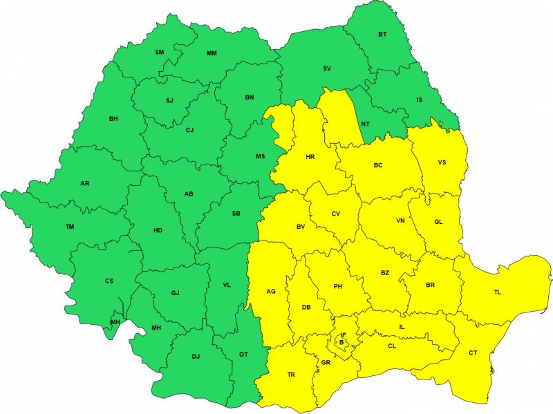 Cod galben de furtuni în România. Ploi torențiale, vijelii și grindină până luni seara