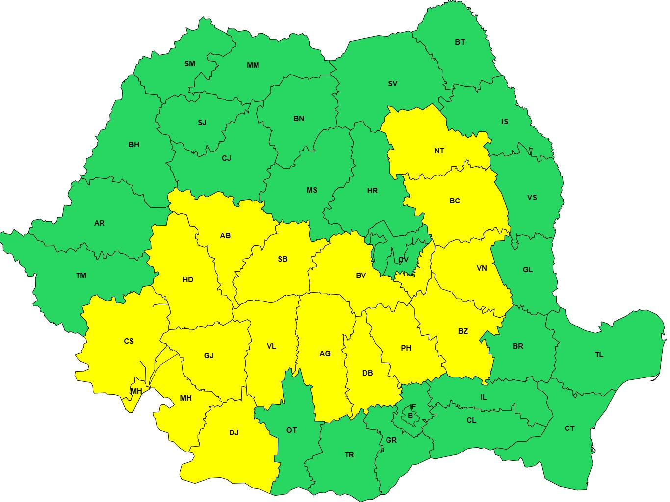 Cod galben de furtuni în România. Ploi torențiale, vijelii și grindină până luni seara