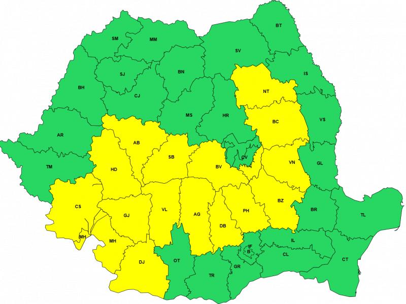 Cod galben de furtuni în România. Ploi torențiale, vijelii și grindină până luni seara