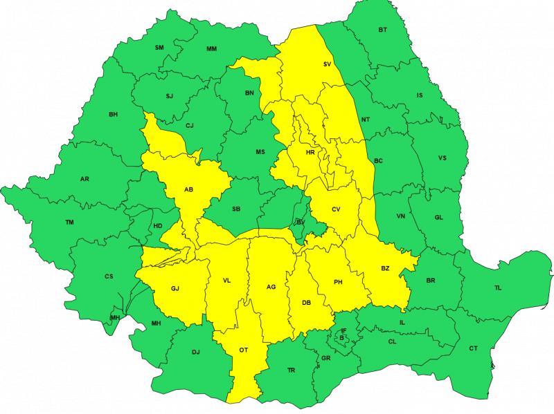Furtuni puternice în România. Cod galben de caniculă, ploi torențiale, vânt și grindină Furtuni puternice în România. Cod galben de caniculă, ploi torențiale, vânt și grindină