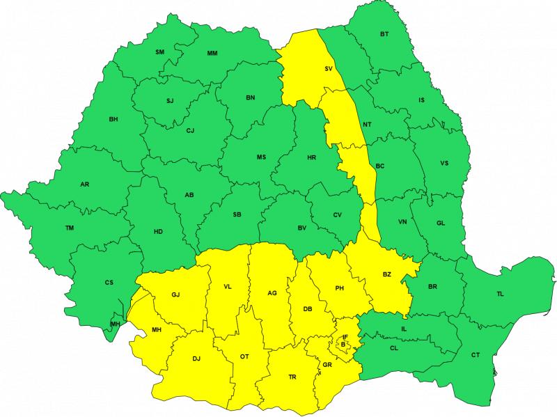 6 avertizări cod galben pentru weekendul 18–19 iulie. Caniculă, vijelii, rafale de peste 80 km/h și grindină 6 avertizări cod galben pentru weekendul 18–19 iulie. Caniculă, vijelii, rafale de peste 80 km/h și grindină