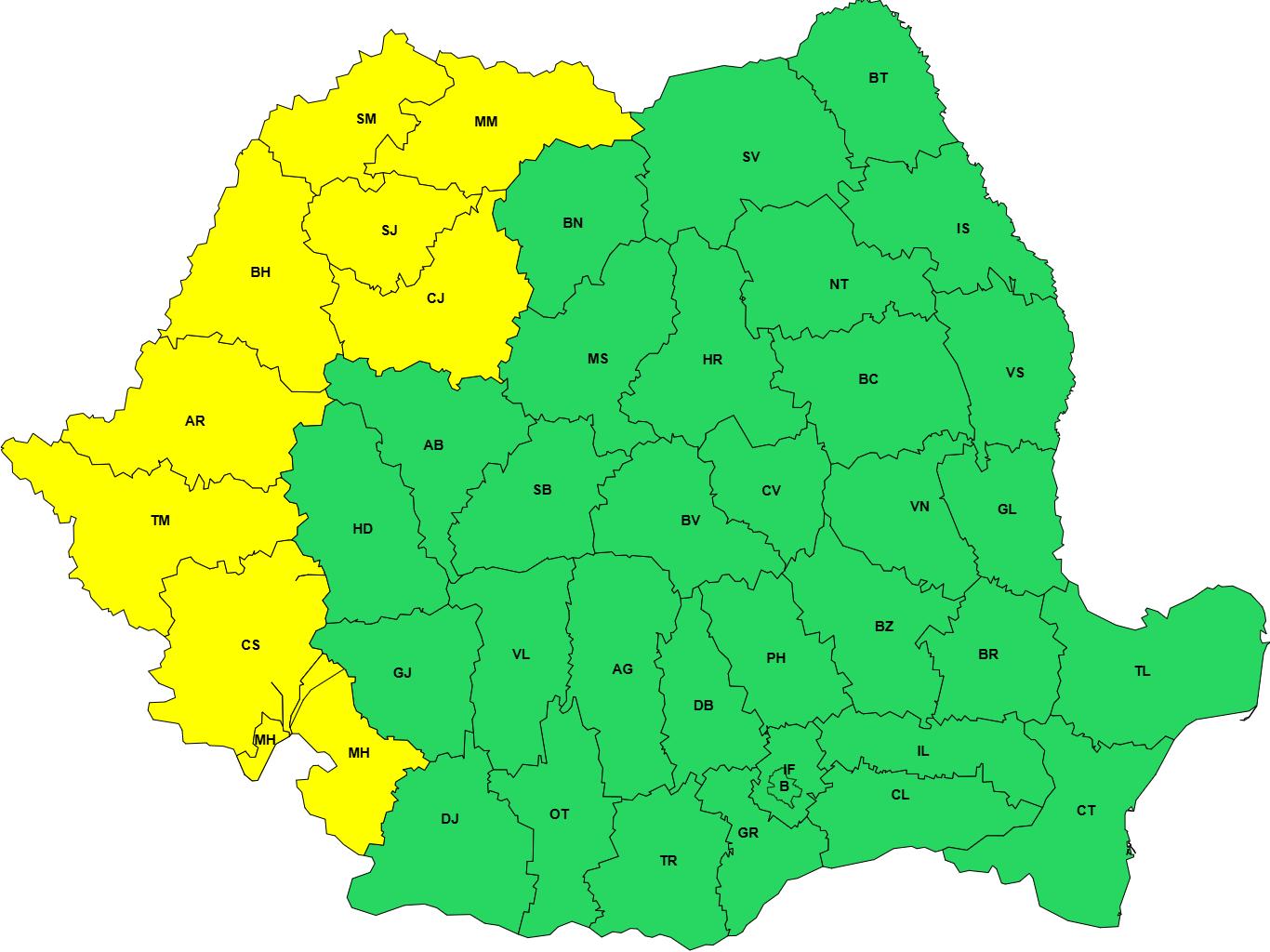 6 avertizări cod galben pentru weekendul 18–19 iulie. Caniculă, vijelii, rafale de peste 80 km/h și grindină